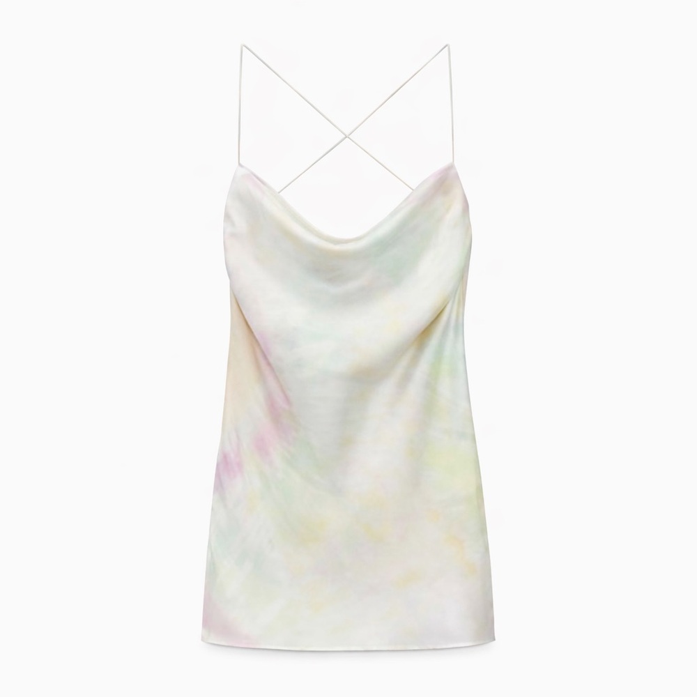 Zara Satin Effect Tie Dye Mini Slip Dress